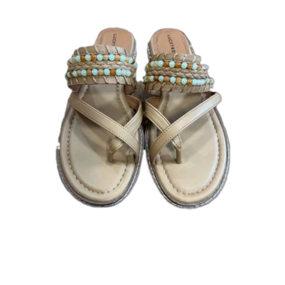 Lucky Brand Women’s Kaykey Beaded Crisscross Slide On Sandals Size 9 NWOT - Picture 6 of 7